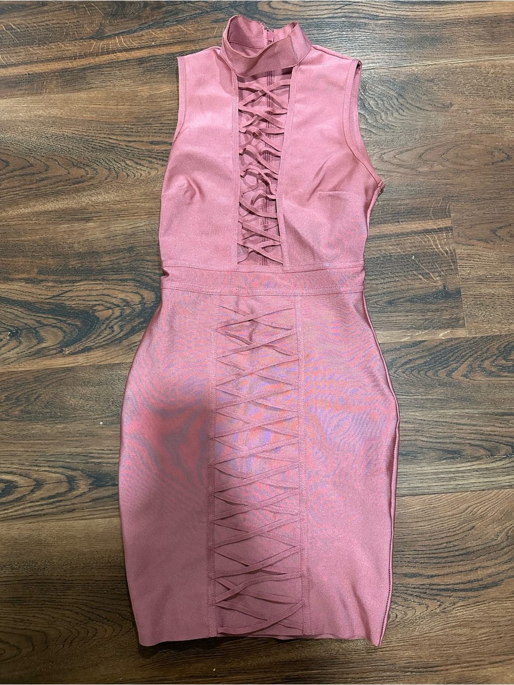 Sleeveless Pink Lace-Up Bodycon Dress